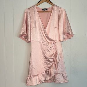 Lulus Ready for Romance Blush Ruffle Satin Mini Wrap Dress